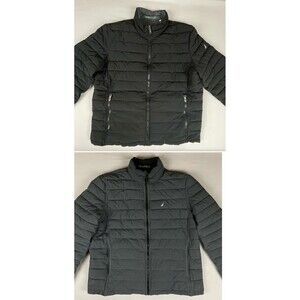 Nautica Puffer Reversible Jacket Men’s XXL Black Gray Spell Out Full Zip Basic